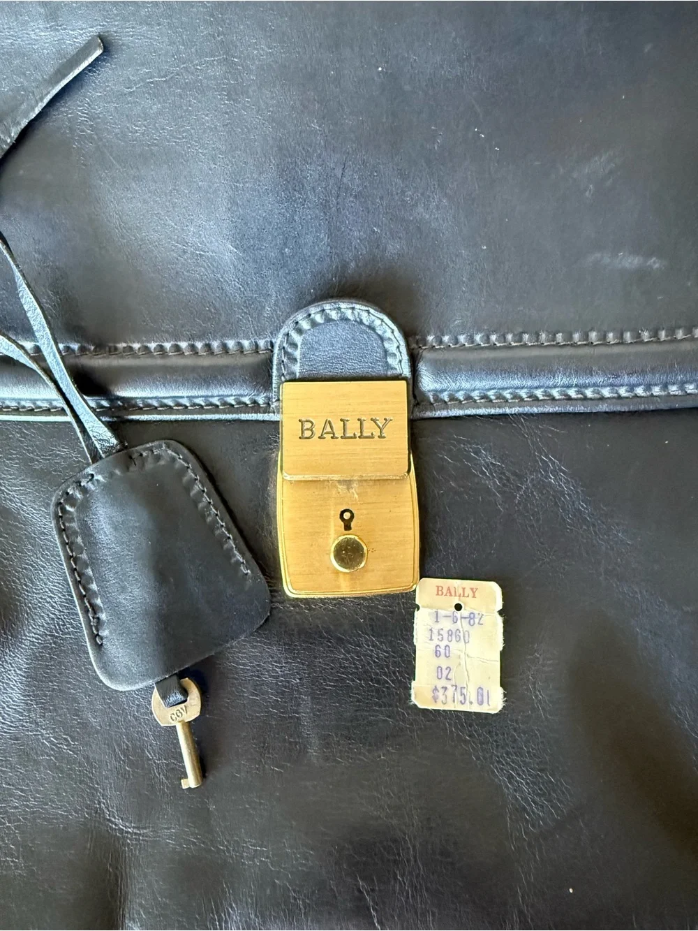 Vintage Bally Italy Black Leather Briefcase Attaché Brass Lock & Original Key
